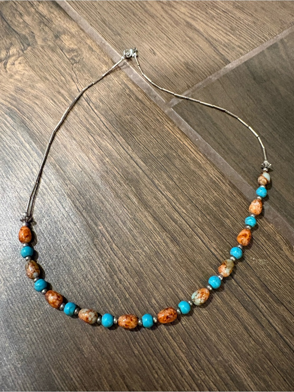 Faux Turquoise & Red Beaded Necklace